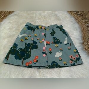 Mini Boden Blue Floral Woodland Bunny  Skirt Size 5-6